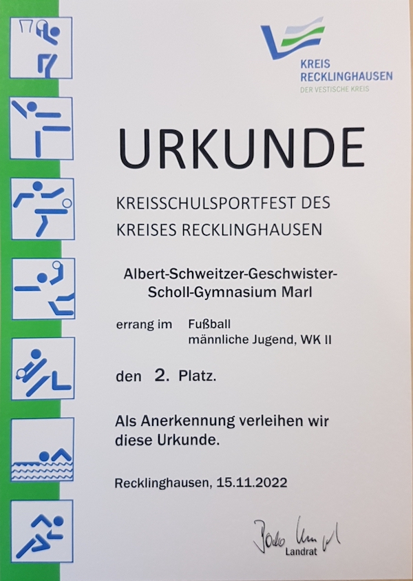 2022 11 19 Urkunde Fußball Schulmannschaft